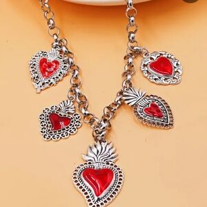 Beautiful Sacred Heart Ex Voto Milagro Heart Charm Necklace